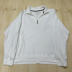 Eddie Bauer Sweater Mens Large White Cotton Waffle Knit 1/4 Zip Mock Pullover